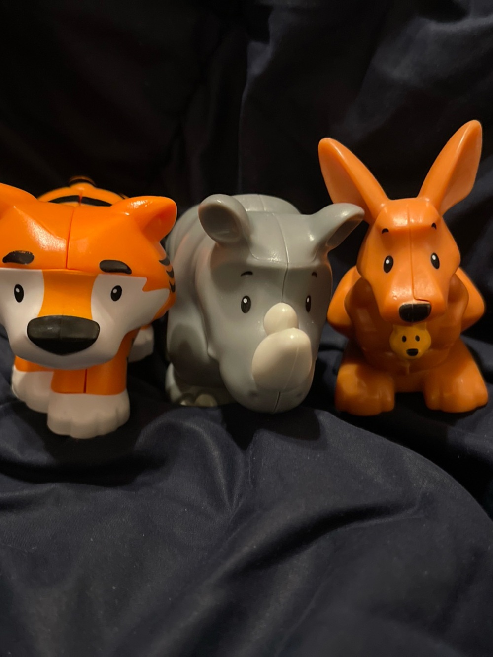 Fisher-Price Orange Tiger & Kangaroo with Gray Rhino Animals